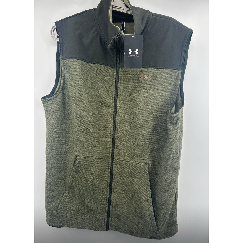 Under Armour Men's Grid Full Zip Pockets Fleece Specialist Vest Green Large
